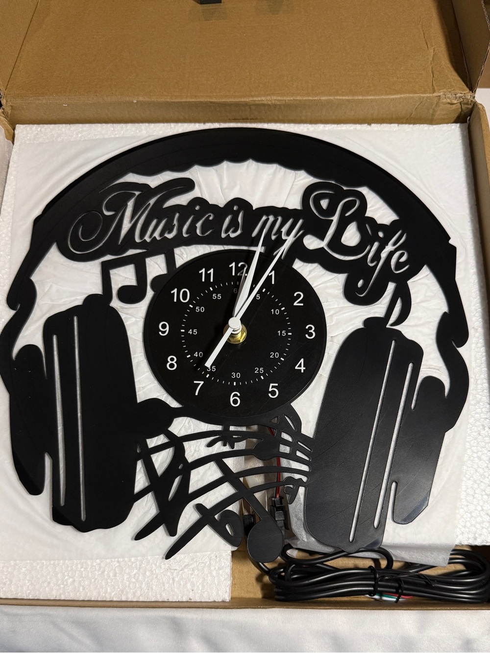 Music Is My Life Black Headphone Wall Clock with Backlighting and Remote